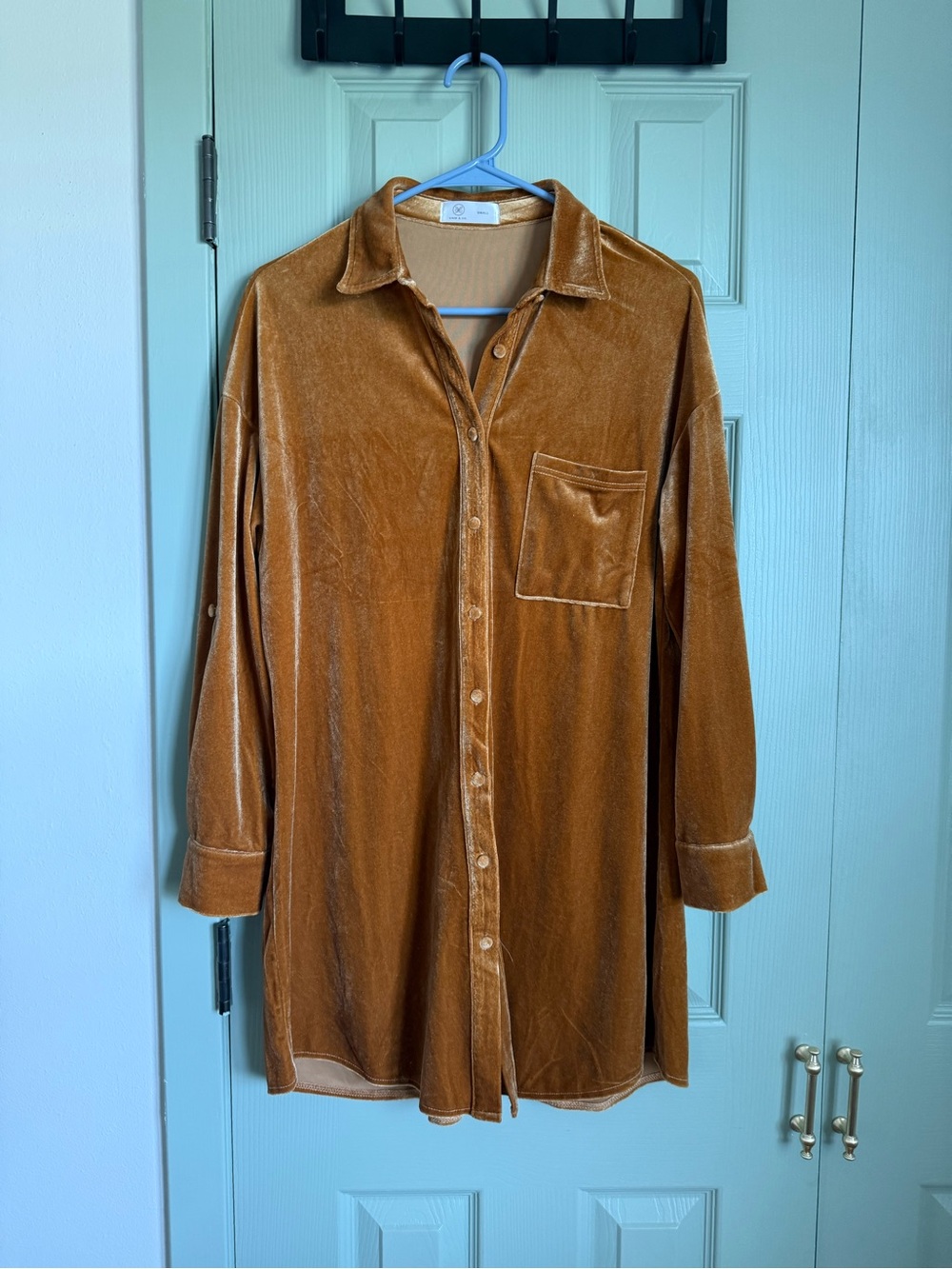 Lux Velvet Long-Sleeve Button-Up Shirt Dress